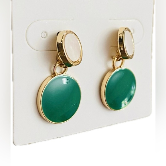 Drip Glazed Earrings - Green, Ivory, Gold - Picture 3 of 9